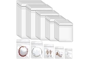Fansunta 200 Pcs Clear Self Seal Jewelry Bags, PVC Jewelry Storage Bags, Jewelry Organizer Bags for Earring Ring Necklace(5 Sizes)