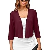 Skrfez Women's 3/4 Sleeve Thin Shrugs Lightweight Open Front Cropped Cardigans for Summer Spring Autumn