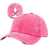 Women Distressed Ponytail Baseball Caps Adjustable Criss Cross Ponytail Hats High Messy Bun Ponycap Trucker Hat