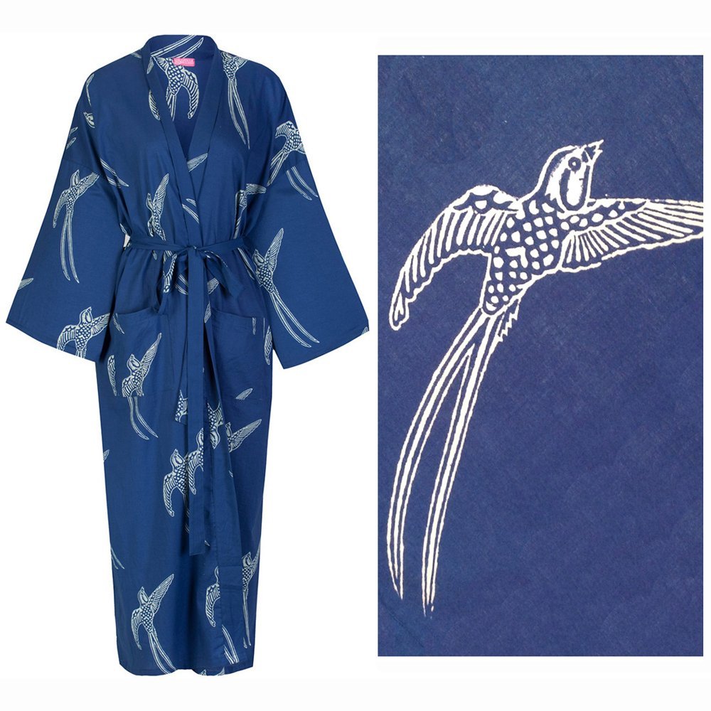 Kimono Robe Ladies Dressing Gown/Lightweight 100 Cotton. HandPrinted