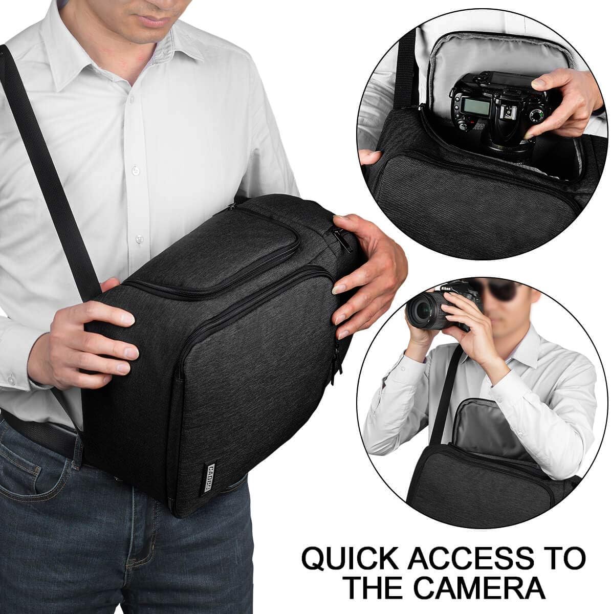 CADeN Camera Bag Sling Backpack for DSLR/SLR Mirrorless Camera Waterproof, Camera Case Compatible for Sony Canon Nikon Camera and Lens Tripod Accessories Black : Camera & Photo