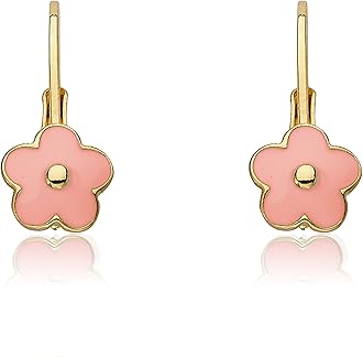 Kids Earrings - 14k Gold Plated Flower Leverback Earrings-Hypoallergenic and Nickel Free For Sensitive Ears