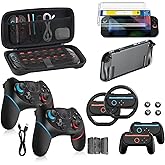 Pro Controllers Accessories Bundle for Nintendo Switch 2 18-in-1: Carrying Case, Screen Protector, Thumb Grip for Joycon, Dockable Console Protective Cover Shell, Steering Wheel, 2025 Switch2 Game Kit