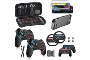 BINBOK VR Switch 2 Pro Controllers Accessories Bundle for Nintendo 17-in-1: Carrying Case, Screen Protector, Thumb Grip for Joycon, Dockable Console Protective Cover Shell, Steering Wheel, 2025 Switch2 Game Kit