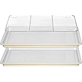 Ymiton Nonstick Ceramic Baking Sheet With Rack, 2-Pack Half Sheet Pan, Non-Toxic, PTFE & PFOA Free, Warp-Free, Oven Safe 550°F, Dishwasher Safe, Aluminized Steel, Gray Yellow