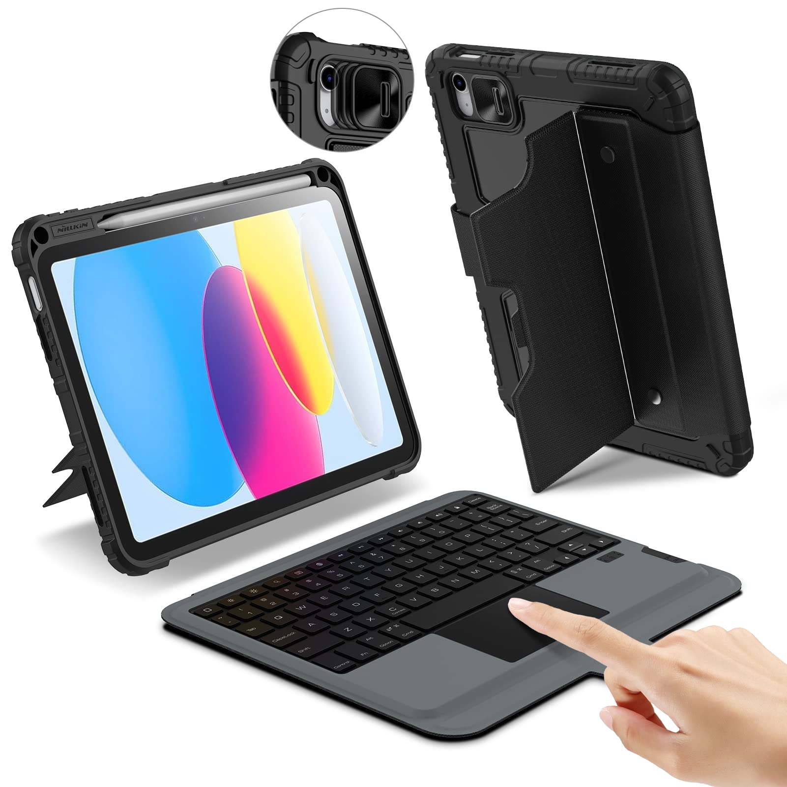 Photo 1 of Nillkin iPad A16 (11th Gen) / 10th Gen Case with Detachable Keyboard, Magic Trackpad, Portrait/Landscape, Rugged Keyboard Case with Camera Cover for iPad 11th / 10th Generation (2025/2022), Black