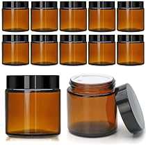 Amazon.com: 4oz Glass Amber Cosmetic Jars with Black Lids,12 Pack ...