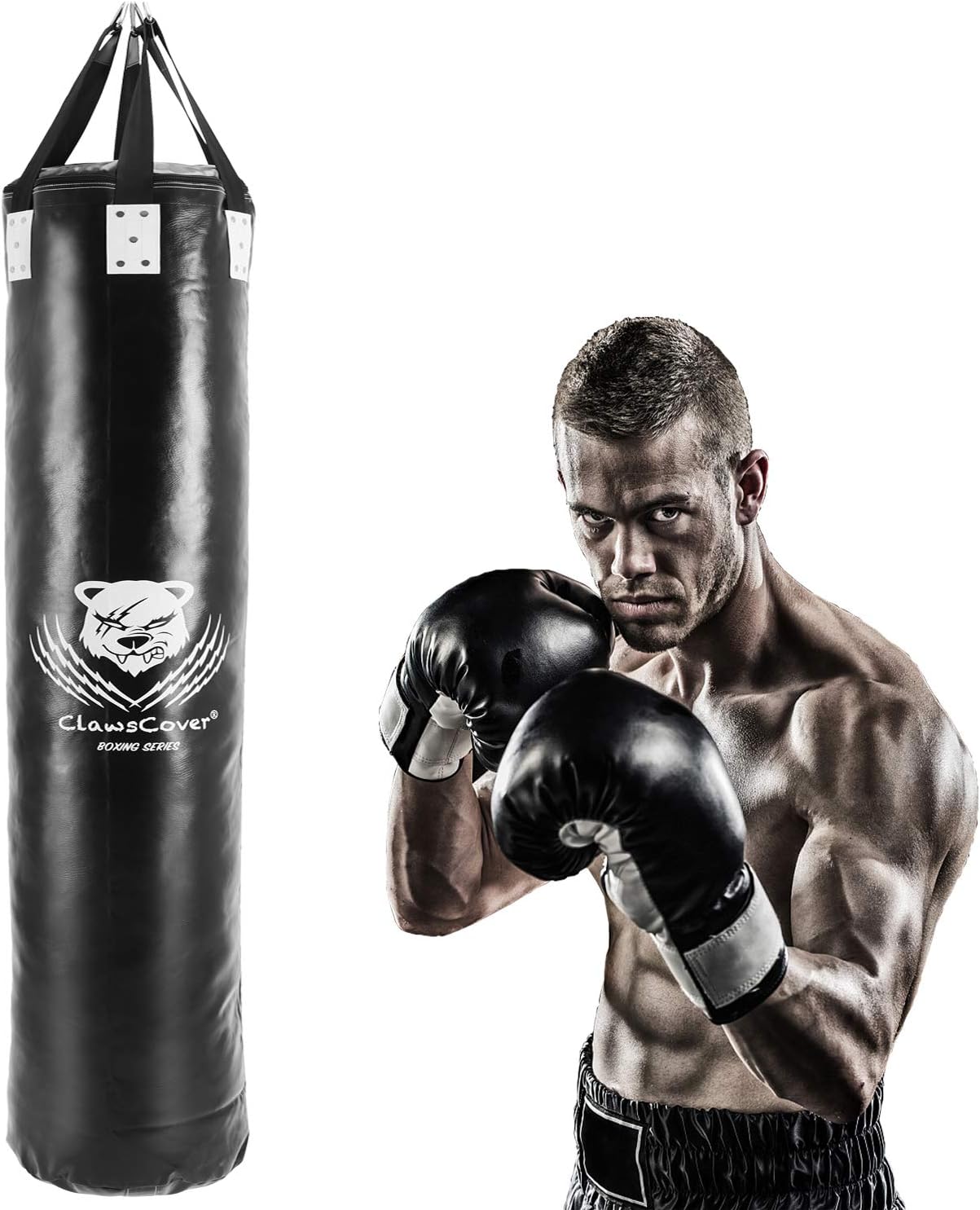 ClawsCover 6FT Heavy Punching Bag Boxing UNFILLED Premium PU Leather Hanging Kickboxing Bags Banana Bag for MMA Muay Thai Martial Arts Taekwondo Workout Training Fitness, Black : Sports & Outdoors