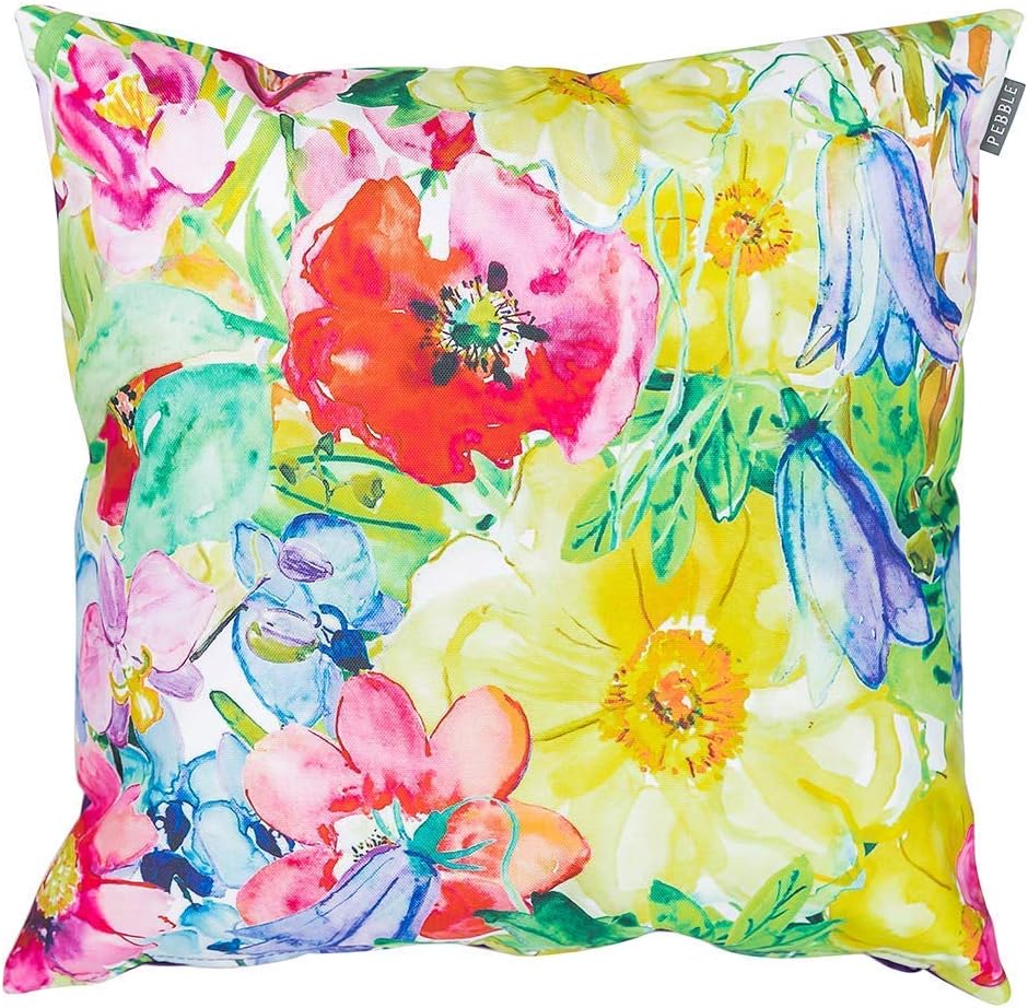 Bean Bag Bazaar Outdoor Cushions Filled, Floral Collection, Green, Set of 2, 43cm x 43cm, Water Resistant, Yellow Outdoor Cushions for Garden Furniture, Garden, Patio