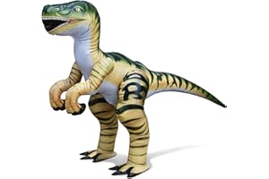 Jet Creations Velociraptor Inflatable 51" Lx30 H, Ages 3+ Dinosaur Toy – Party Decoration, Pool Play, Yard Display, Jurassic Themed Photo Prop, VBS, Green and Tan Raptor, 1 pc