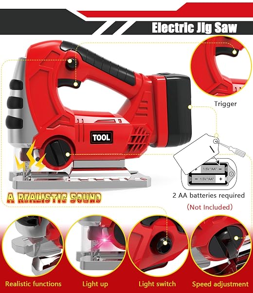KIDS TOOL SET WITH ELECTRIC TOY DRILL HALLOWEEN CHAINSAW JIGSAW TOY TOOLS, REALISTIC KIDS POWER CONSTRUCTION PRETEND PLAY TOOLS SET TOY STEM PLAYSET TODDLER TOYS KIT FOR TODDLER BOY GIRL