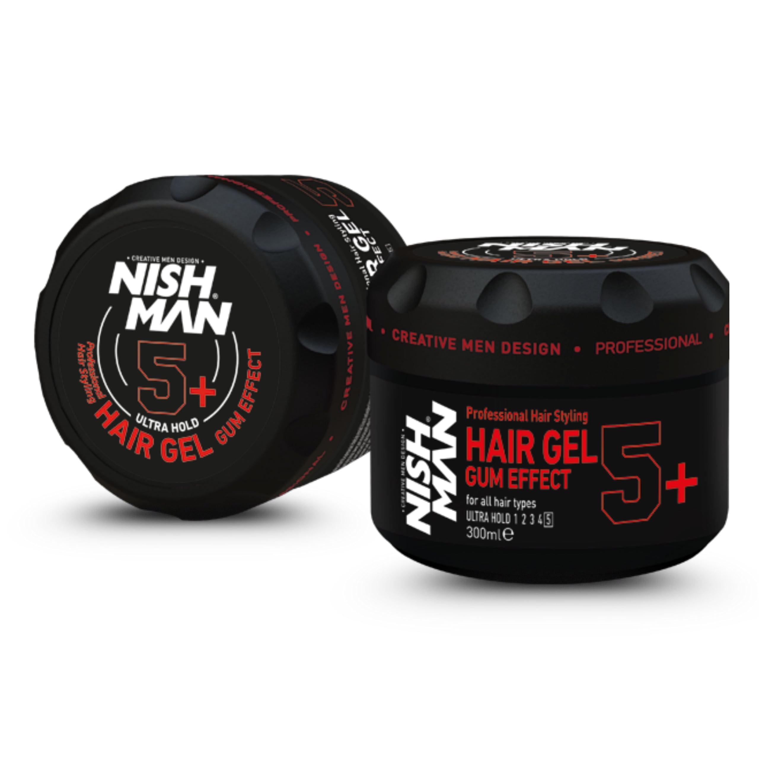 NISHMAN Hair Styling Gel 5+ Gum Effect 300ml – Ultra Strong Hold Hair Gel with Long-Lasting Shine and Defined Style for Men
