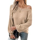 Mokayee Womens Long Sleeve Fall Sexy Casual Off The Shoulder Loose Fit Batwing Asymmetrical Pullover Sweater