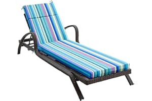 FILUXE Chaise Lounge Cushions Outdoor Furniture, High-Density Foam Chair Cushion with Ties, Weather & Fade Resistant - Patio Recliner Chairs Cushions for Lawn,Pool & Beach 72x21x3 Inch, Stripe Blue