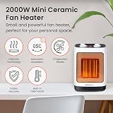 Pro Breeze 2000W Mini Ceramic Heater 2 Heat Settings Oscillation 60° White view 2