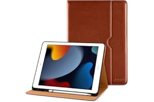 DTTO for iPad 9th/8th/7th Generation 10.2 Inch Case 2021/2020/2019, Premium Leather Business Folio Stand Cover with Apple Pencil Holder - Auto Wake/Sleep and Multiple Viewing Angles, Dark Brown