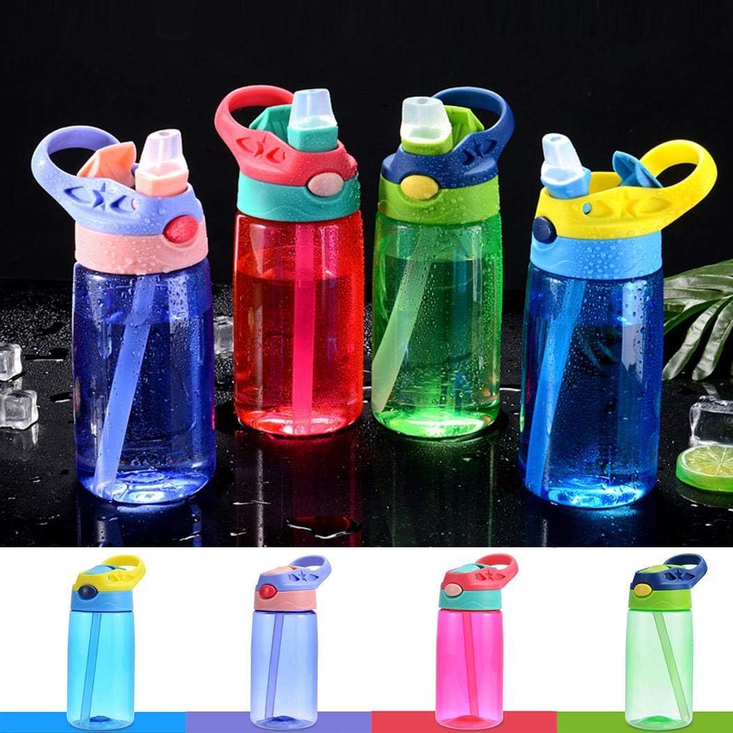 Whatyiu 480ml Kids Water Bottle with Straw Lid and Handle, Easy Use for Girls and Boys for School