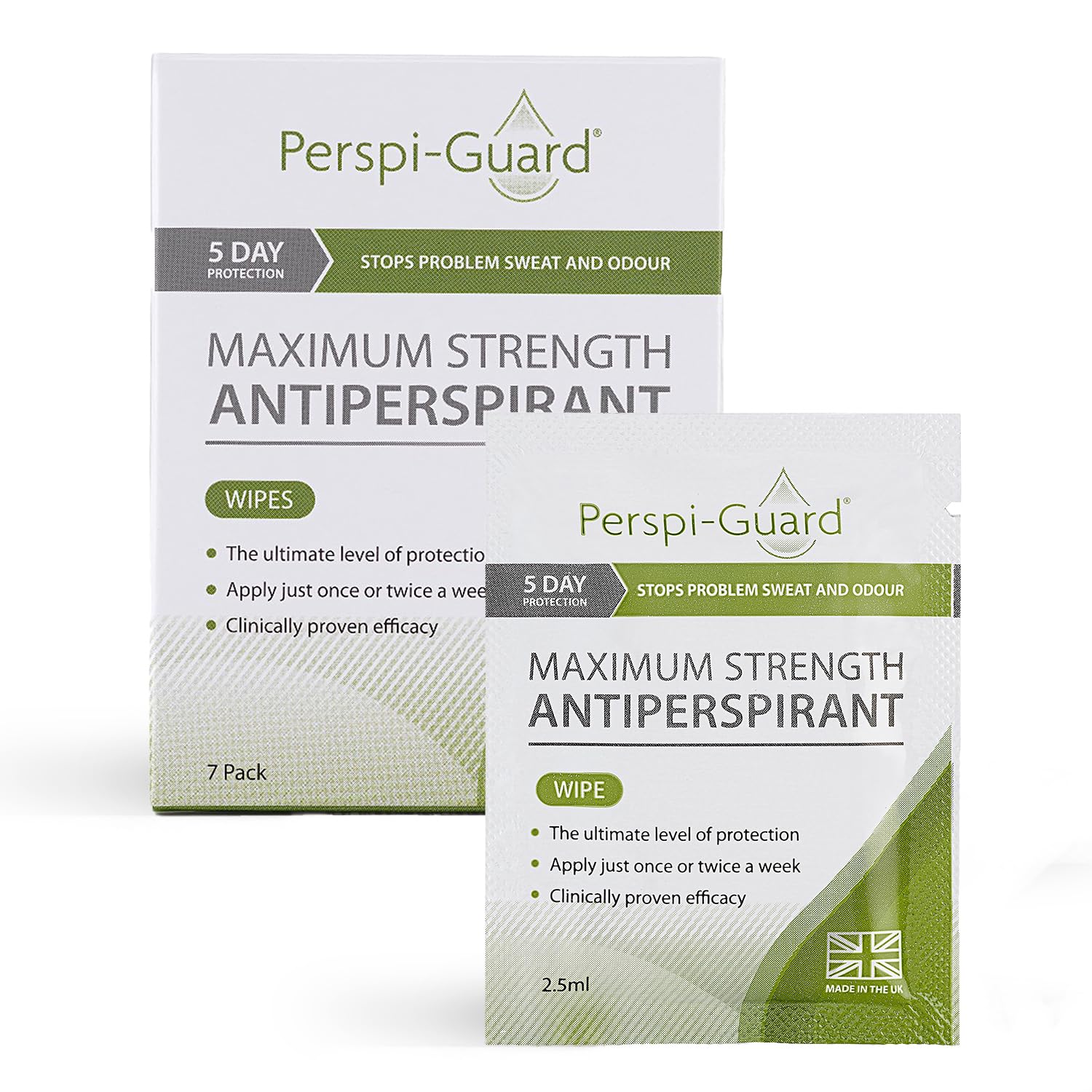 Perspi-Guard Max Strength Antiperspirant Body Wipes for Adults, 7 Individual Travel Wipes for Women & Men, Travel Essentials, 1-Pack