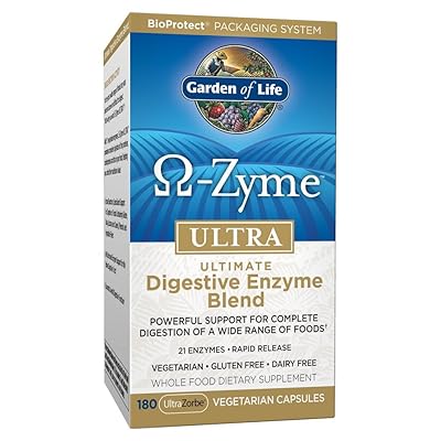 Garden of Life Vegetarian Digestive Supplement - Omega Zyme Ultra Enzyme Blend for Digestion, Bloating, Gas, and IBS, 180 Capsules
