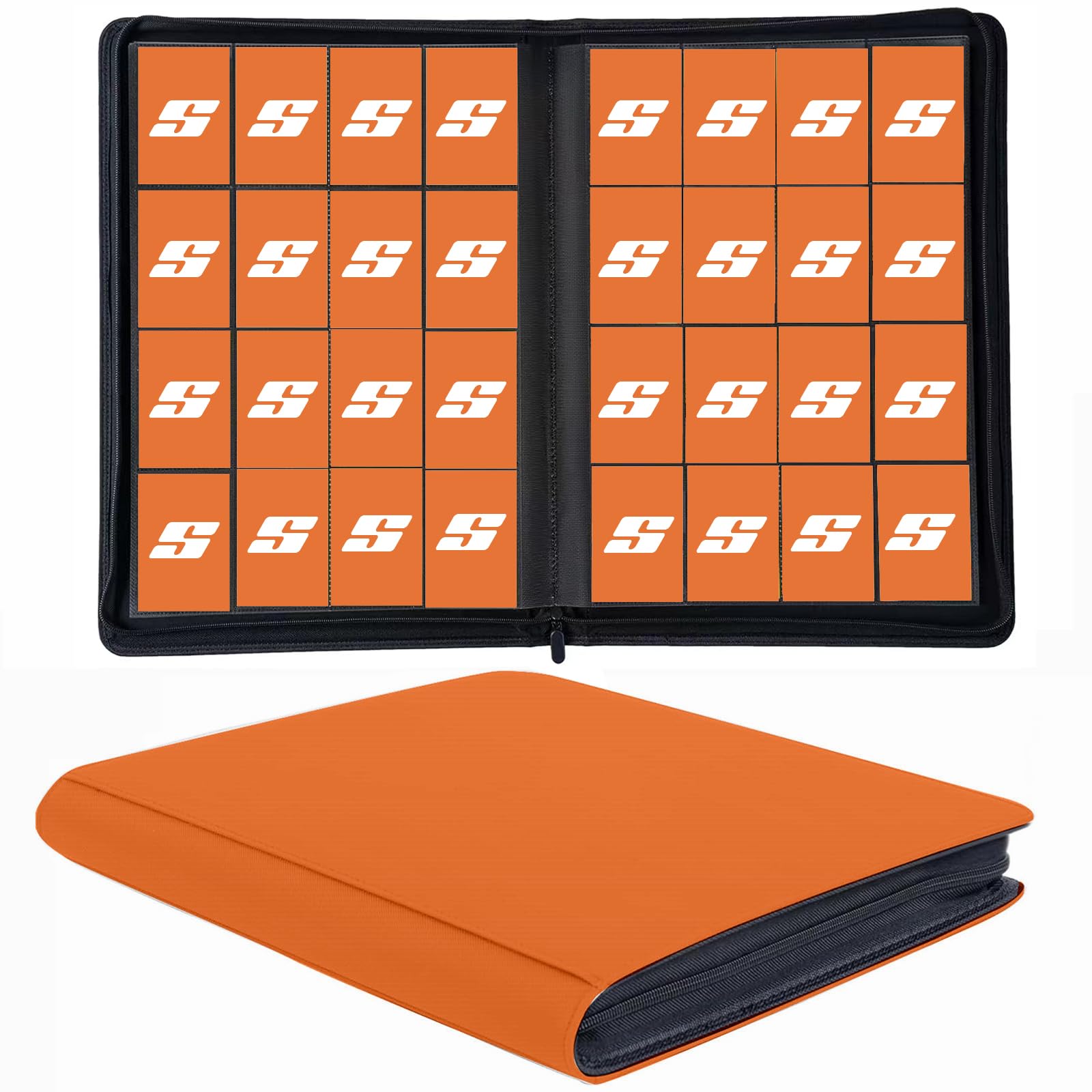 Photo 1 of 1000+ Pockets Trading Card Binder, 16 Pocket Ringless Side Loading Card Holder Album, Trading Card Album Fit for YuGiOh, MTG, TCG, Game Cards, Sports Cards, Business Cards (Orange)