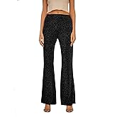GUOLEZEEV Bell Bottom Pants for Women Elastic Waist Sequin Pants Sparkly Bottoms