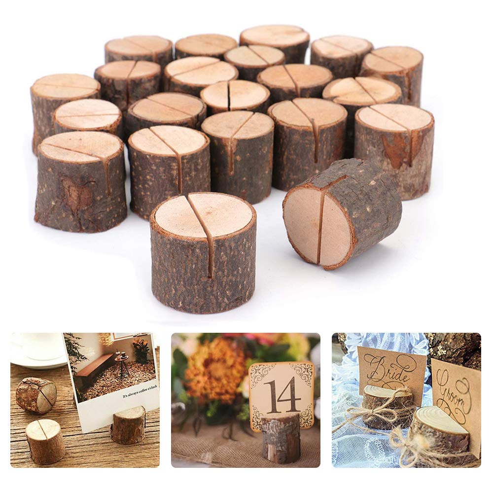 NETUME Wooden Place Card Holders, 20 Pcs Rustic Wedding Table Numbers Holder Wooden Menu Holder - Name Card Holders Wooden Memo Holder Photo Clip Holder for Wedding Decorations and Party