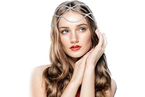 Juexica Rhinestone Flapper Headpiece Chainmail Headpiece 1920s Showgirl Accessories for Women Head Chain Jewelry(Silver)