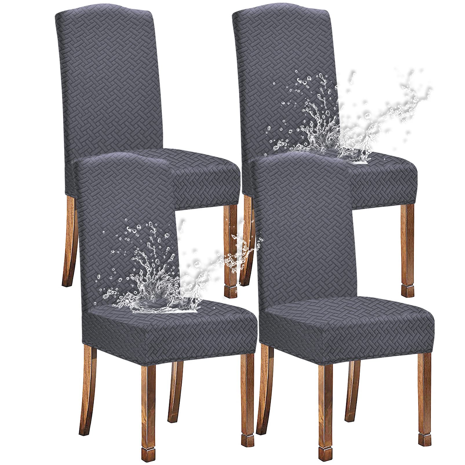 KELUINA Stretch Water-Repellent Twill Jacquard Dining Room Chair Covers Home Decor,Chair Covers for Dining Room Chairs Restaurant Hotel Ceremony (Gray,4 Pieces) — image 1