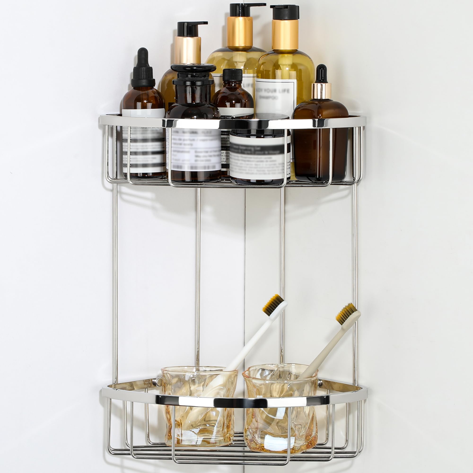 SAYAYO Corner Shower Caddy Shower Basket Organiser SUS304 Stainless Steel, 2-Tier Polished Chromed Corner Bathroom Shelf