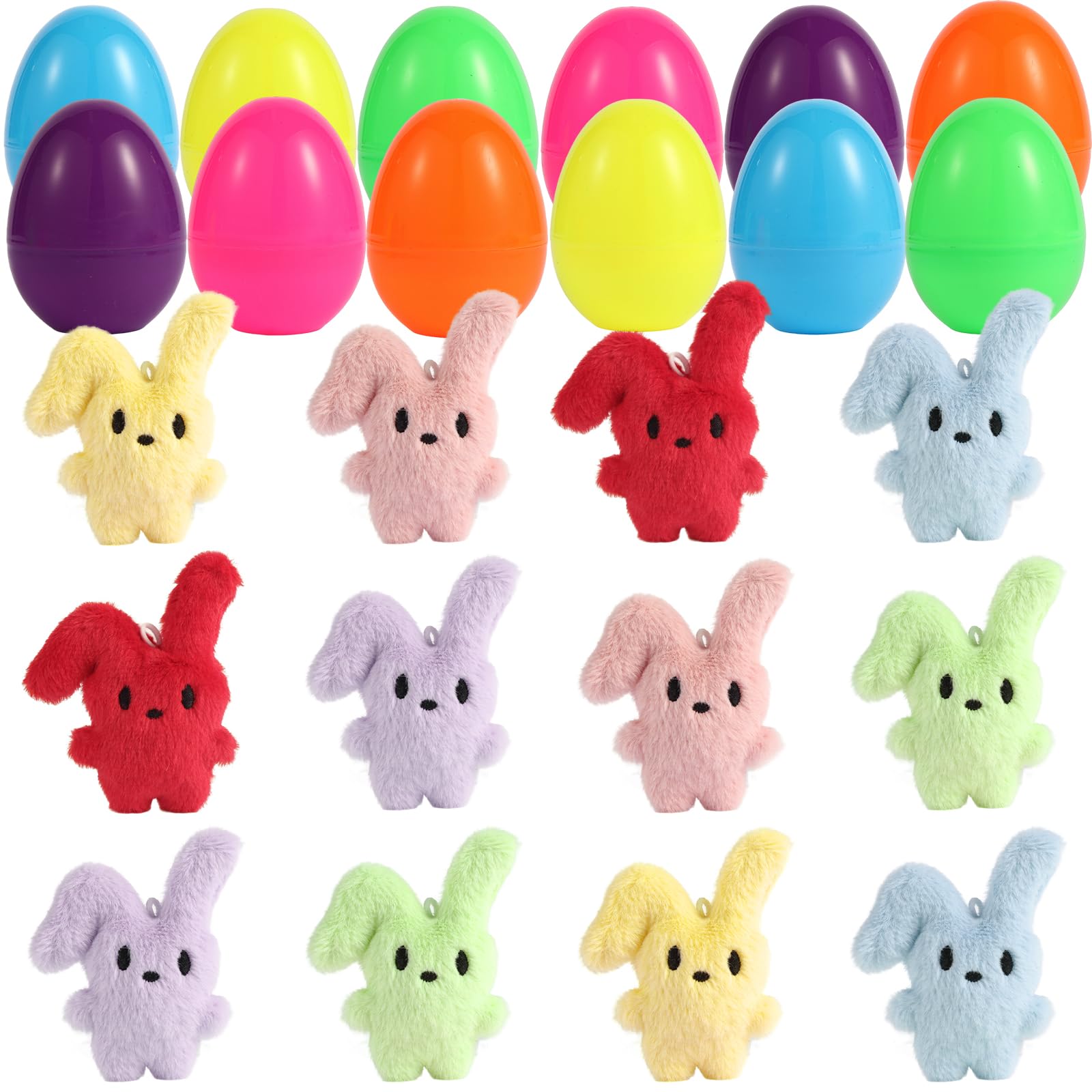 CHHOEAV 12PCS Easter Eggs with Plush Bunny Toys Inside, Cute Stuffed Bunnies, Easter Basket Stuffers Essentials, Easter Egg Fillers Party Favors Gifts for Kids Teens