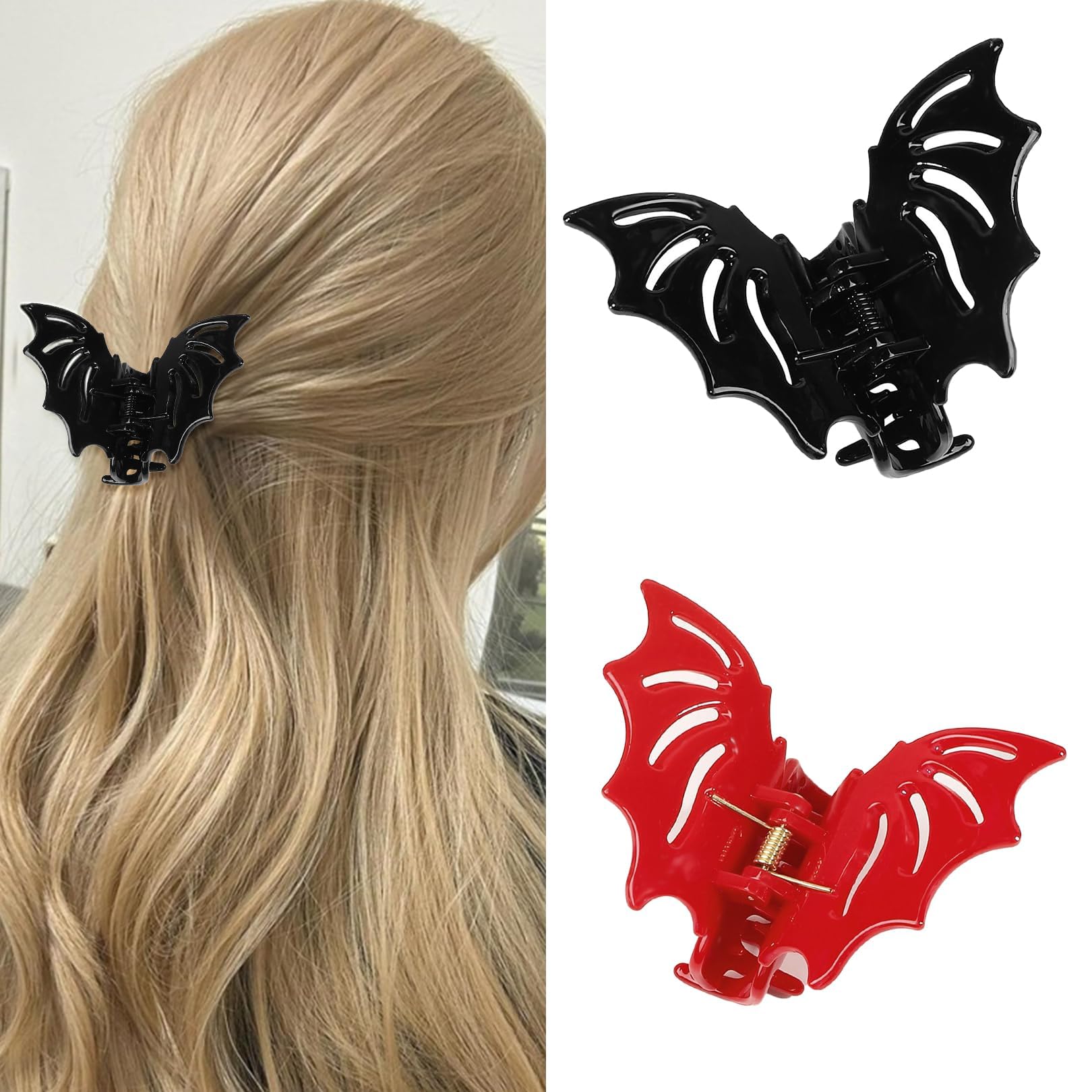 2 Pieces Bat Hair Clips,Gothic Hair Accessories Clip,Plastic Bat Halloween Clips,Bat-Shaped Wing Vlip Accessory,Black/Red Scary Cute Cosplay Hair Accessories,for Women and Girls Hairstyle Decoration.