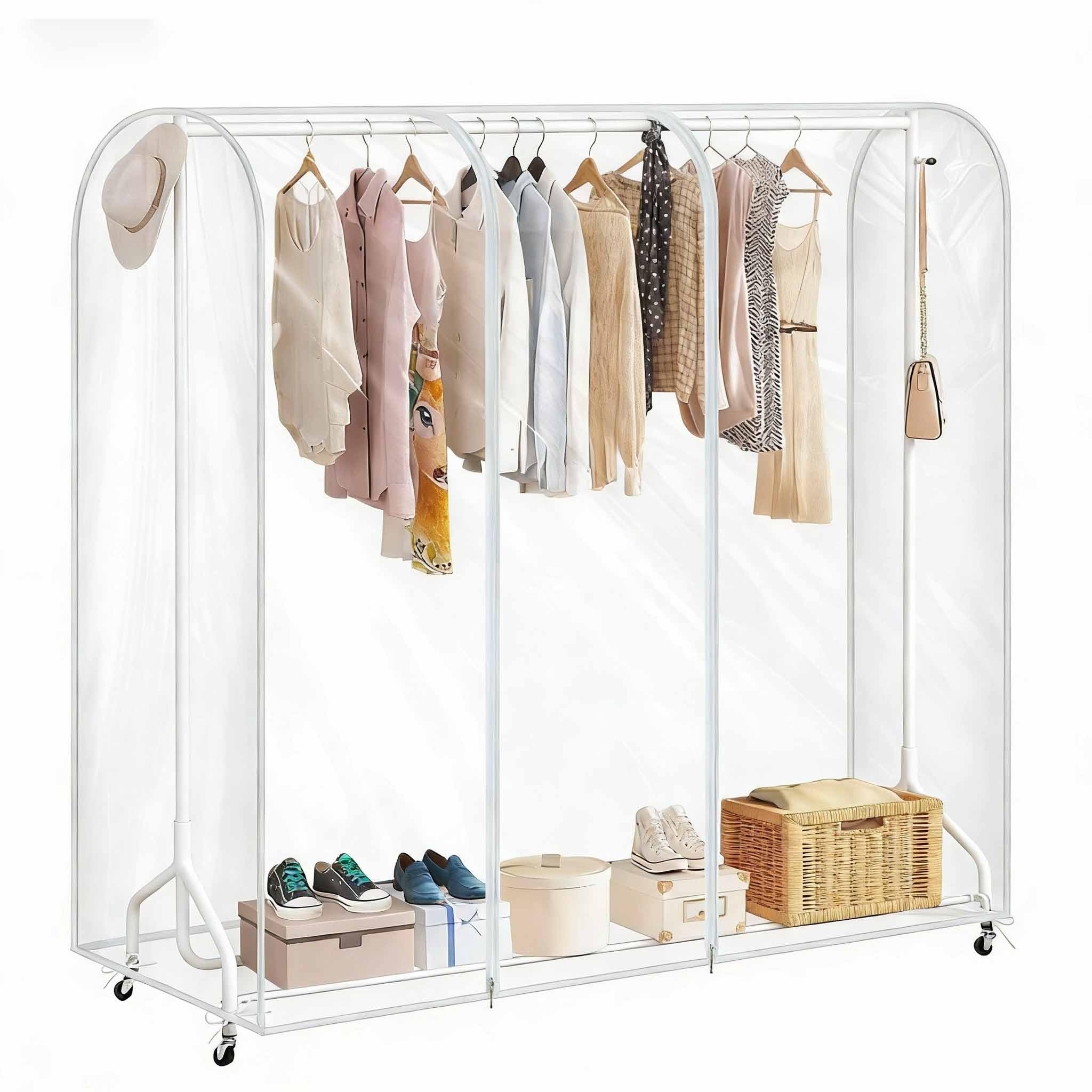 ZWMYF 3.6ft Garment Clothes Dustproof Clothes Rail Cover,Clothes Garment Rail Waterproof Clothes Protective Covers With Zipped Cover Clear Protective Zip Over Cover for Garment Hanging Coat Racks