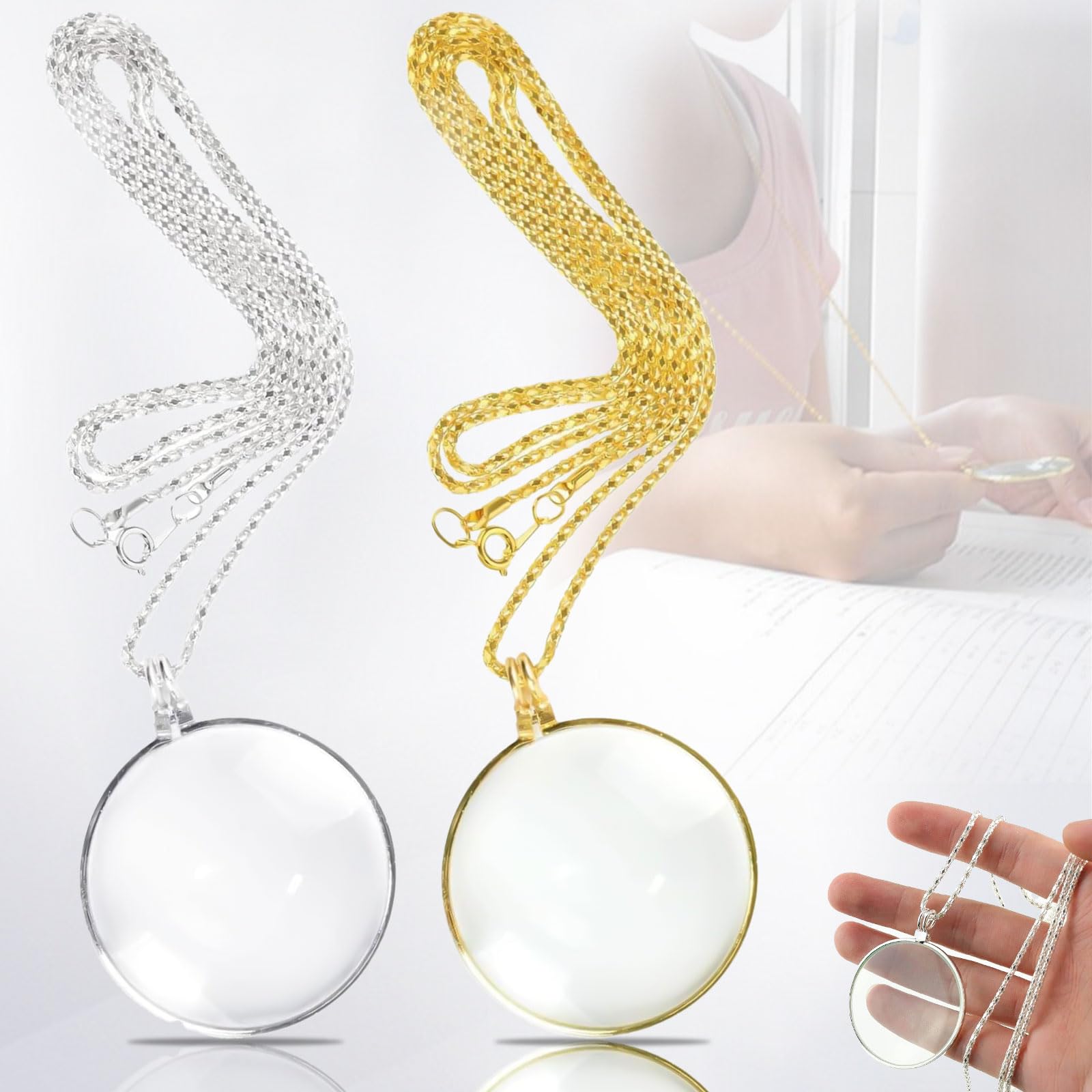 Brateuanoii Magnifying Glass Necklace, Portable Magnifying Glass for Reading, Newspapers, Work or Travel Alloy Material, Optical Glass Lens, Multi-purpose