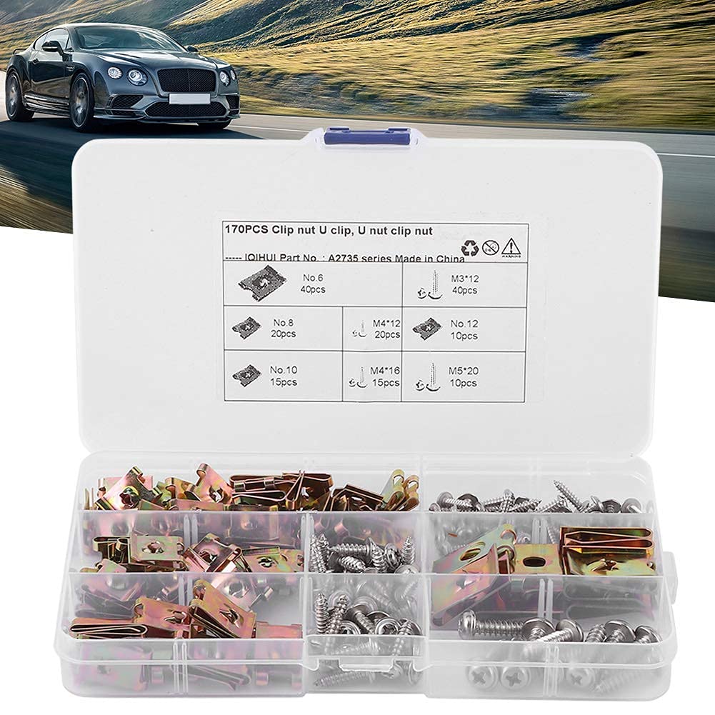 U‑Type Clips,Stainless Steel Rustproof U‑Clips Nuts Assortment Automotive Interior Trim Fixed Screw Fasteners with Screws