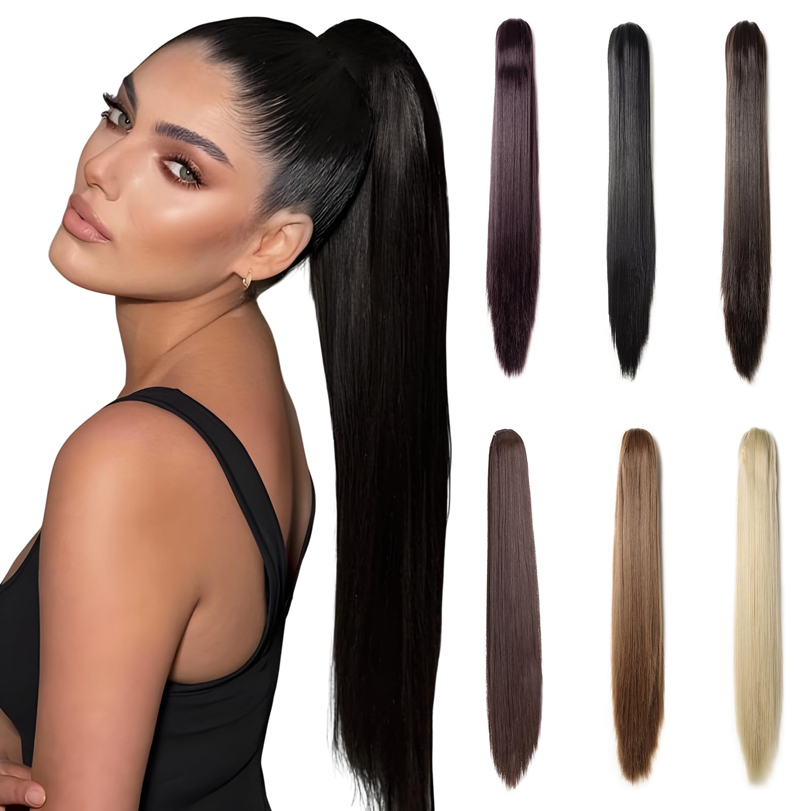 Benehair 21 Inches Claw Clip in Ponytail Hair Extensions, Long Straight Ponytail Extensions Jet Black Hair Pieces for Women(Jet Black, 140g)