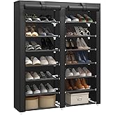 JIUYOTREE 7 Tier Shoe Rack Storage Organizer with Big Capacity,Double Row Shoe Cabinet,Shelf,Closet with Nonwoven Fabric Cove