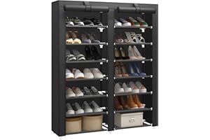 JIUYOTREE 7 Tier Shoe Rack Storage Organizer with Big Capacity,Double Row Shoe Cabinet,Shelf,Closet with Nonwoven Fabric Cove