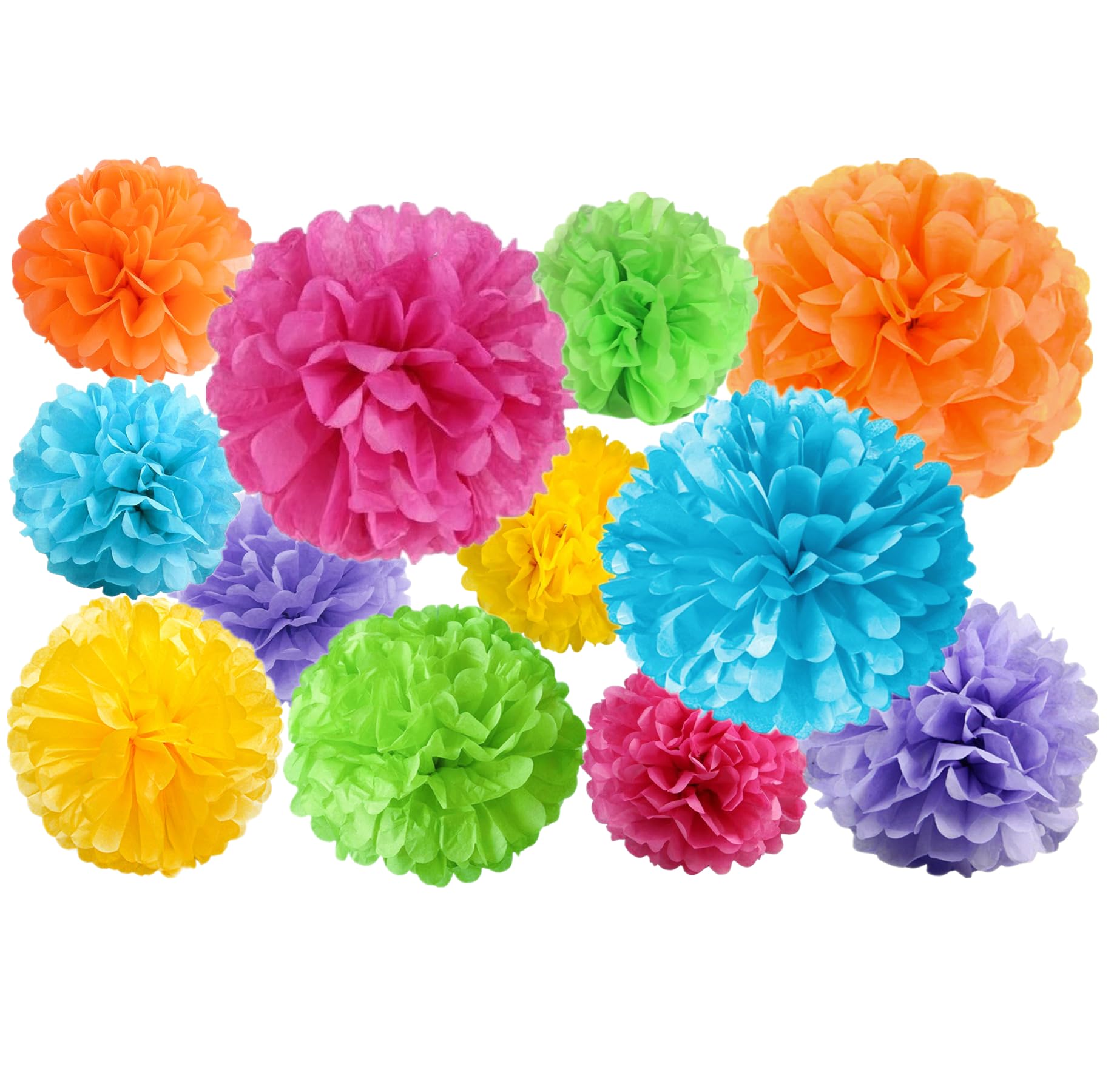 Photo 1 of 12 Pcs Paper Pom Poms Kit, Tissue Paper Flowers for Birthday, Party, Fiesta, Classroom, Playroom Festive Decorations (Multicolor, Assorted Sizes)