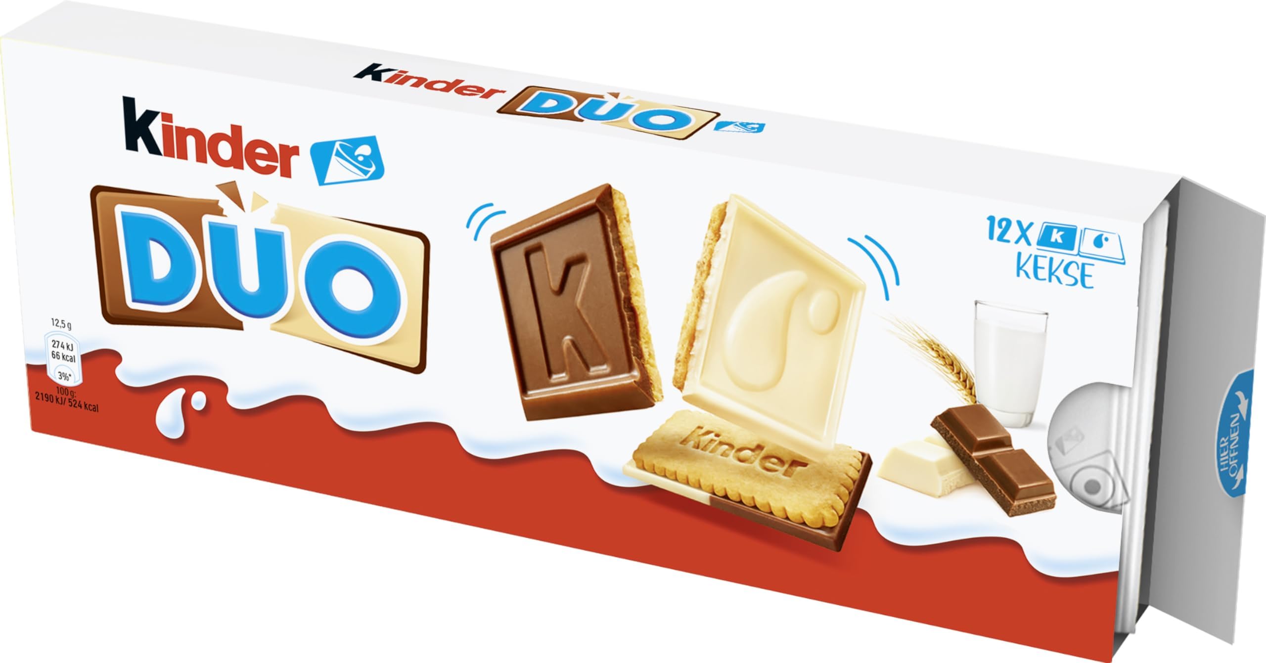 kinder DUO – Knusprige Kekse mit Schokoladentäfelchen aus Vollmilch- und weißer Schokolade – Leckerer Snack für zwischendurch – Süßigkeiten für Karneval & Fasching – 1 Packung à 150g mit 12 Keksen 3
