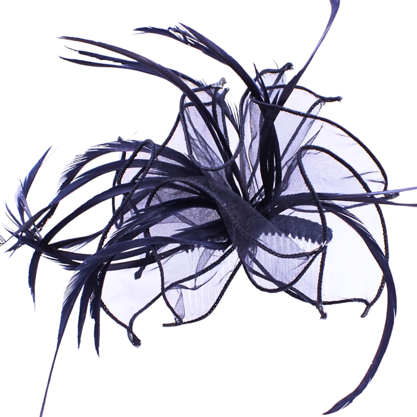 Topkids Accessories Looped Fabric & Feather Comb Fascinator Hatinators Hair Comb Slide Fascinators Royal Ascot Wedding Hat Attached To Clear For Girls, Women, Ladies (Navy)