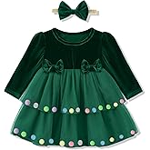 DeeFant Baby Girl Christmas Dress Infant Long Sleeve Holiday Outfit Fall Winter Tulle Velvet Dresses with Headband 3M-3T