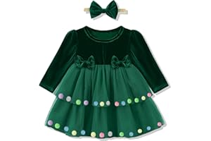 DeeFant Baby Girl Christmas Dress Infant Long Sleeve Holiday Outfit Fall Winter Tulle Velvet Dresses with Headband 3M-3T