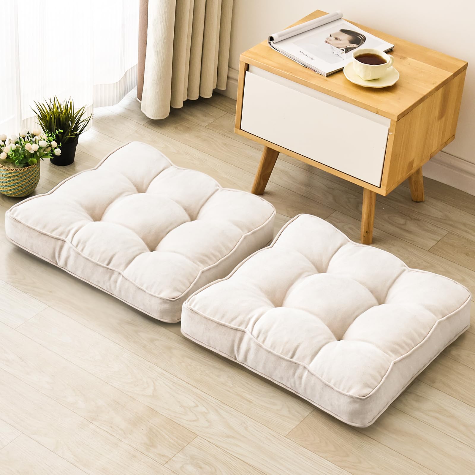 Photo 1 of 1 MIDDLE ONE Floor Pillow Set of 2, Memory Foam Floor Cushions for Adults, Large Square Meditation Pillow for Sitting, 22 x 22 Inches (Square | Beige)