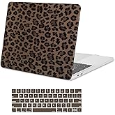MOSISO Compatible with MacBook Pro 13 inch Case 2026, 2025, 2024, 2023-2016 M2 M1 A2338 A2251 A2289 A2159 A1989 A1708 A1706, Cheetah Spots PU Leather Coated Hard Case&Keyboard Cover, Brown