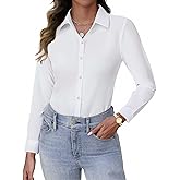 HOTOUCH Button Down Shirts for Women Long Sleeve Stretch Dress Shirts Wrinkle-Free Work Blouses Slim Fit Office Tops