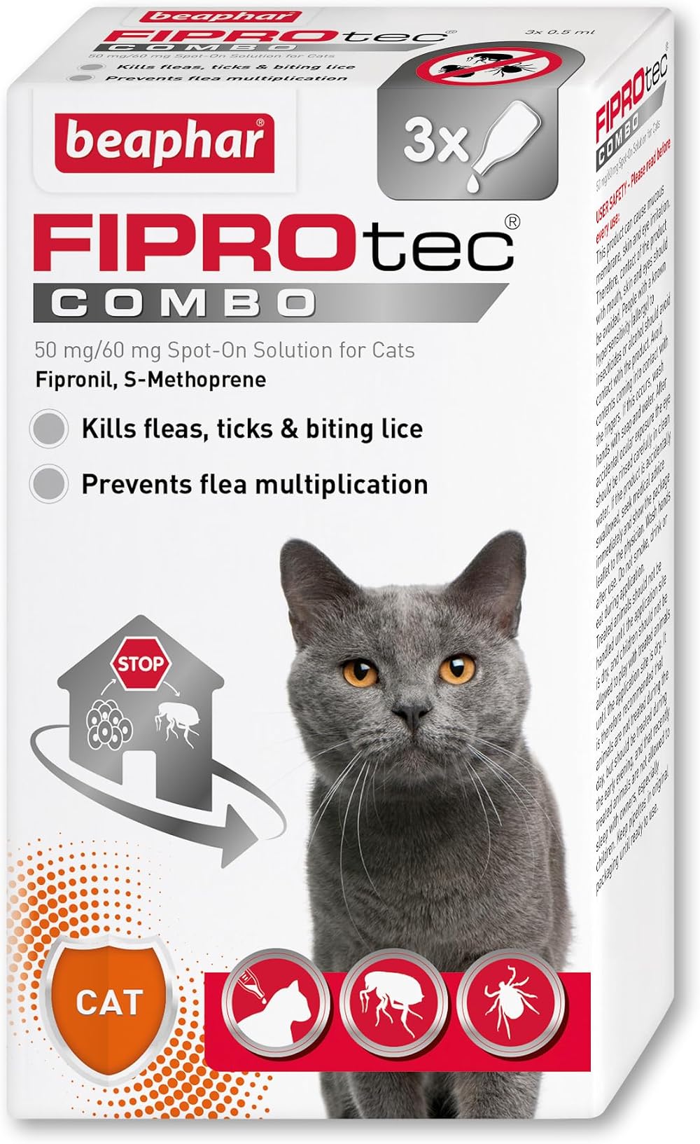 Beaphar FIPROtec COMBO for Cats 3 Pips Vet Strength Flea Tick Treatment