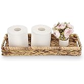 Sumnacon Bathroom Tray for Counter 16.9 Inch Water Hyacinth Bathroom Tray Over Toilet,Wicker Toilet Tank Tray Organizer Decorative Tray for Bathroom Toilet Vainty Kitchen Shelf Dining Table Desk