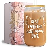 Vanteen Best Cat Mom Ever - Cat Mom Gifts for Cat Lovers Women - Cat Themed Mug Cat Lady Presents - 16 Oz Glass Coffee Cup