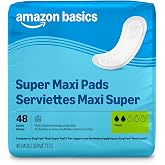 Amazon Basics Maxi Pads For Periods- Thick, Super Absorbency, Unscented, 48 Count, 1 Pack, Packaging May Vary