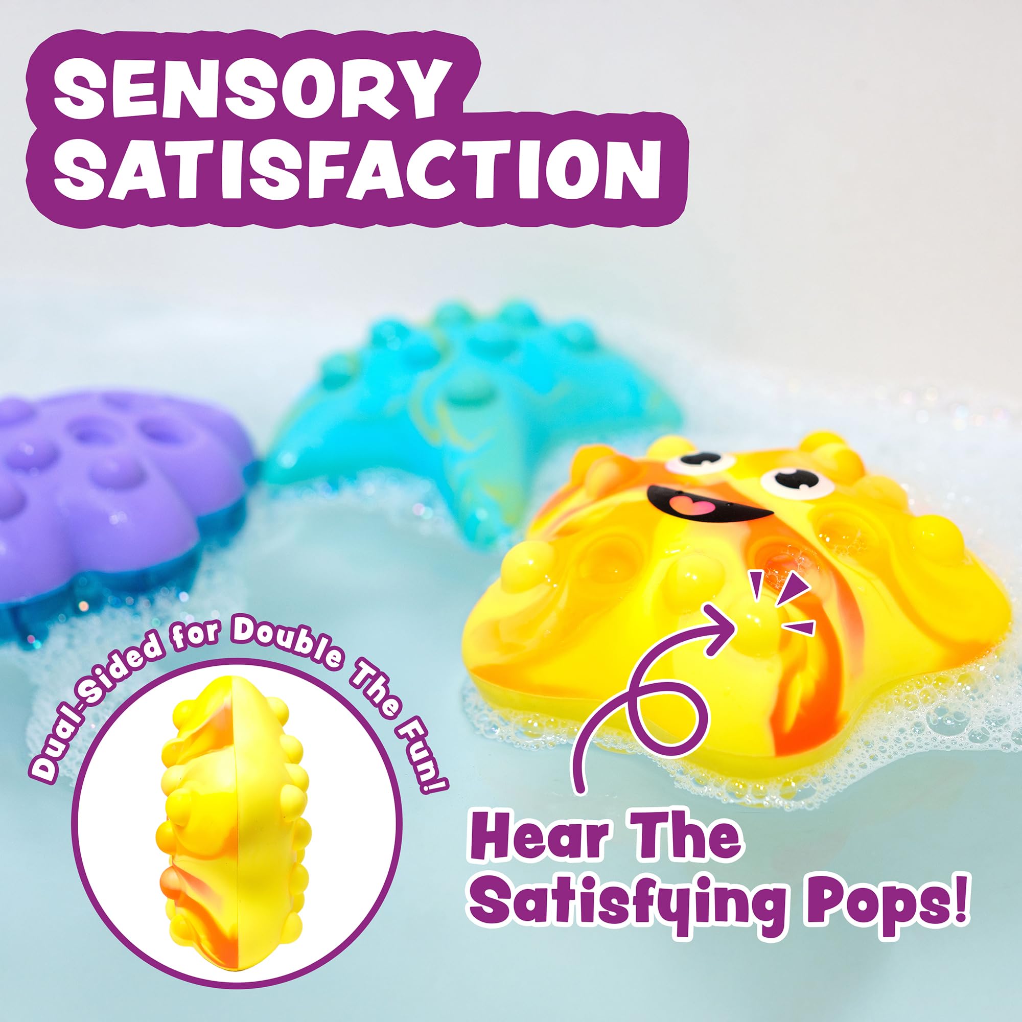 Tub Poppers™ Popping Kids & Toddler Bath Toys, 3 Pack | Push, Poke, Squish & Pop it Fidget Toys for The Bathtub | Irresistible Bubbles with Satisfying 'Pops' | Multi Sensory Kids Bath Toys